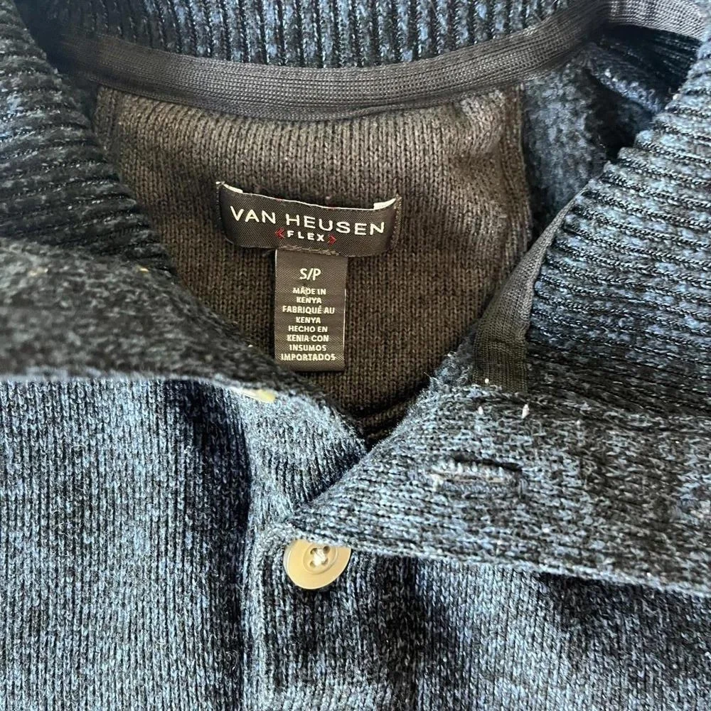 Van Heusen Blue Long‎ Sleeve 3 Button Placket Henley Sweater Small Pullover